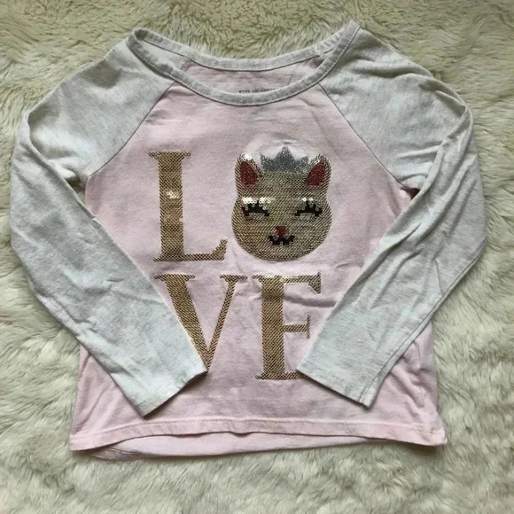 Children’s Place Pink & Grey Sequin  Cat Shirt 3T - Picture 1 of 15